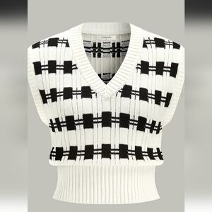 Commense Geometric Knit Sweater Vest | Black & White | Size M